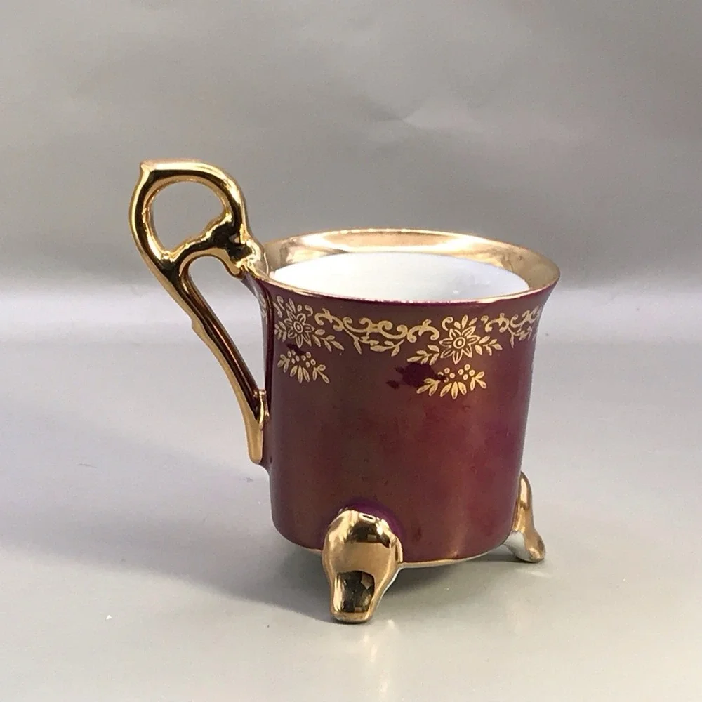 Porcelain KPM Footed Tea Cup and Saucer Floral Gold Trim -‎ Japan